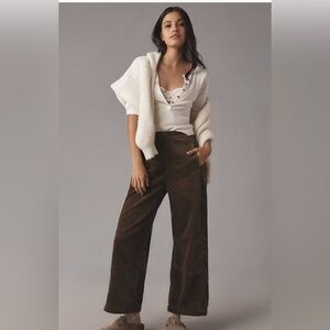 New Anthropologie Izzie Pull-On Barrel Pants Pilcro Brown Corduroy Size Large L